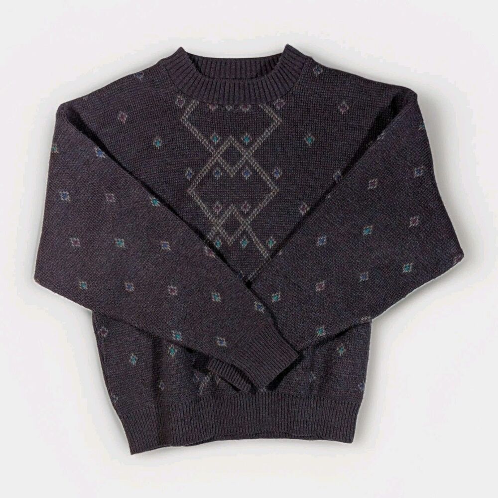 Vintage Reed St James Knit Sweater Mens XL Geometric Pattern Made In USA Purple